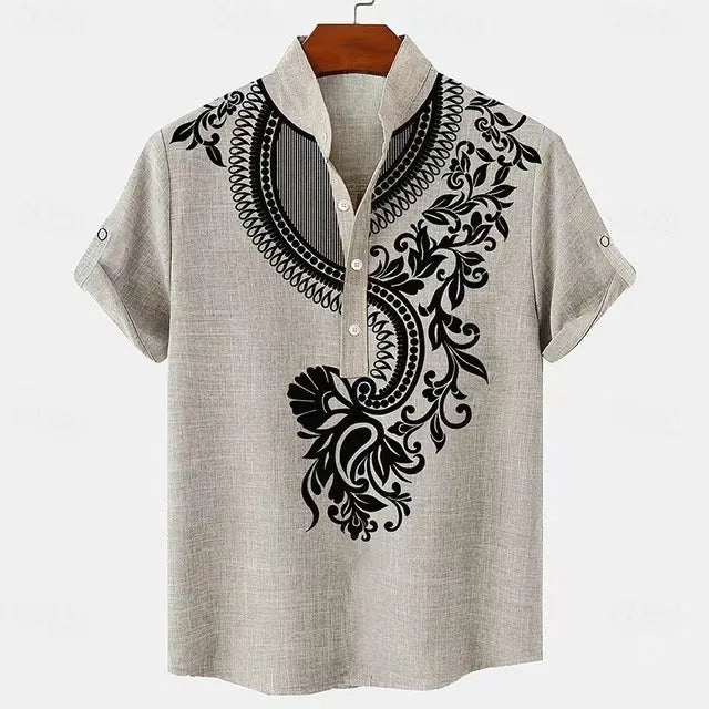 Men's striped casual shirt with loose fit and personalised button detailing in polyester fabric
