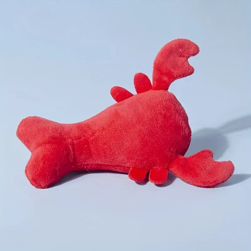 Red lobster plush dog toy with squeaker for small and medium breeds