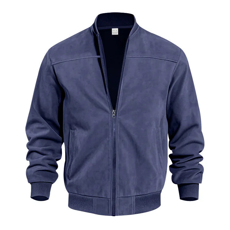 Men's plus size suede texture zip-up casual jacket in army green colour