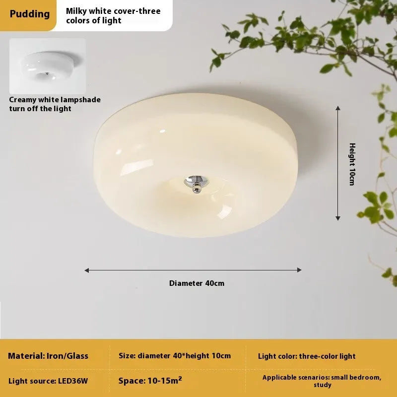 Cream coloured American style bedroom ceiling lamp with a modern vintage design shown in a bedroom setting.
