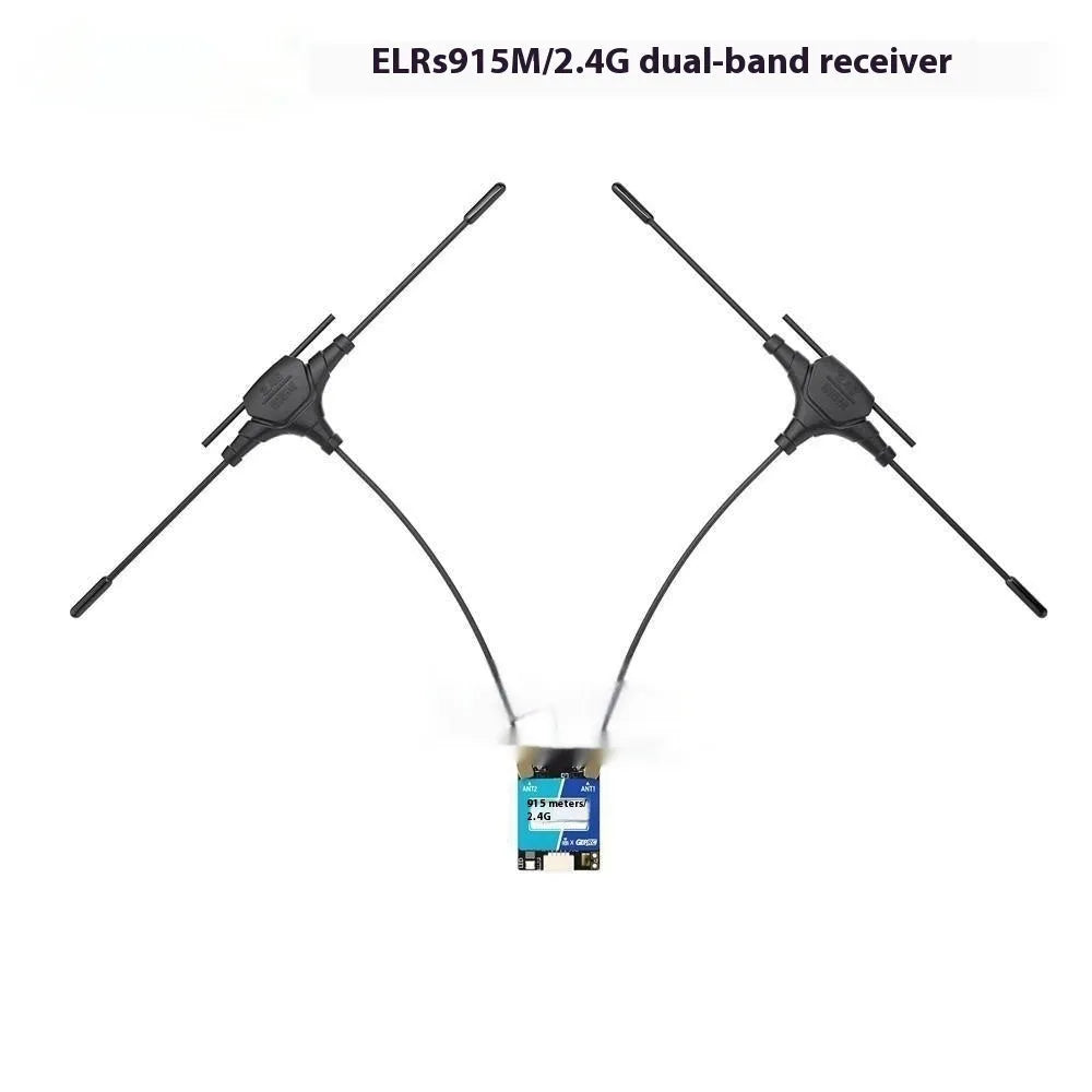 GE Pu dual-frequency ELRS receiver with T-shaped antennas for FPV drone control systems