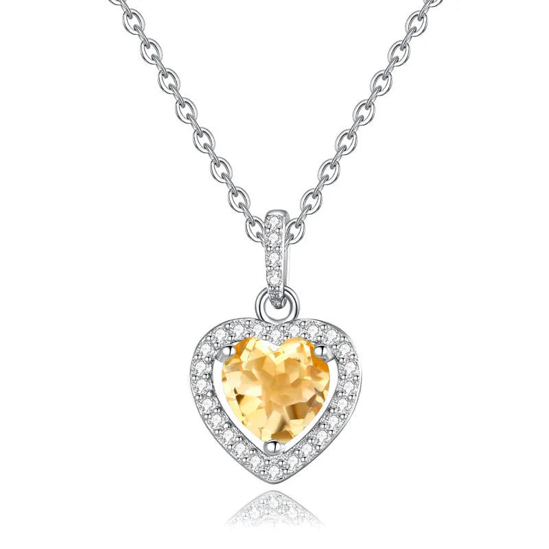 Sterling silver heart pendant necklace with natural gemstone on adjustable cross chain