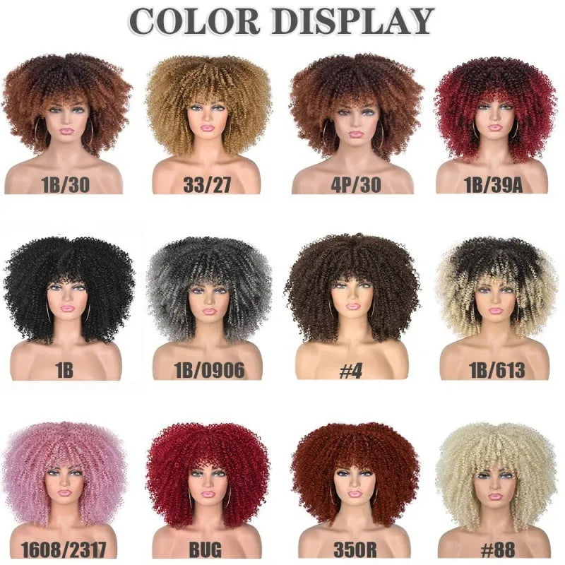 African small curly hair afro wig headgear in high temperature silk with bangs, colour 1B/30