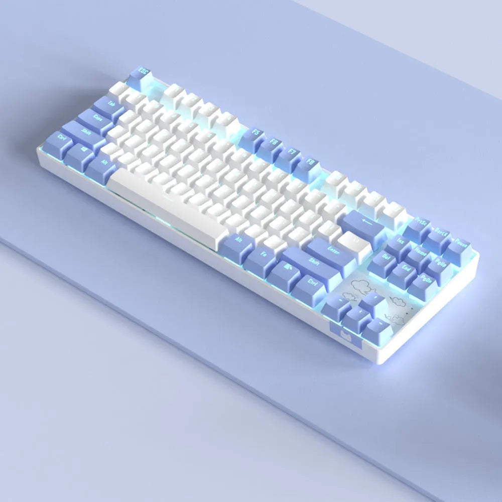 Wireless Bluetooth mechanical keyboard with metal construction in purple-white colour scheme
