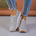 Gold silver sequined slip-on flat shoes with round toe and rubber sole