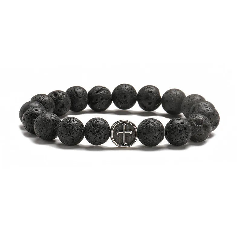 Geometric agate bracelet with volcanic colour stones and stainless steel finish