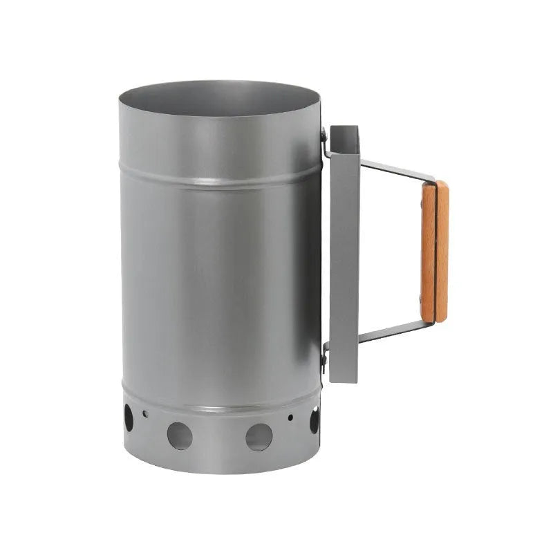 Zinc-iron alloy outdoor charcoal fire starter igniter in point carbon barrel style.