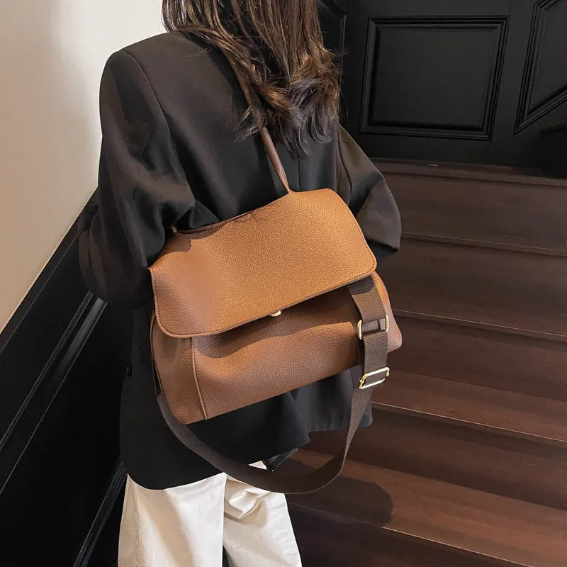 Horizontal square PU tote bag with double shoulder straps in neutral colour options