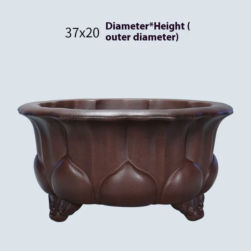 Antique purple-red clay succulent flowerpot with petal basin shape, 37cm square.