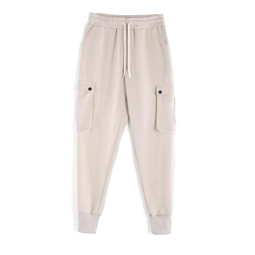 Men's loose fit cotton sports trousers with ankle tie detail and multiple pockets in various colour options