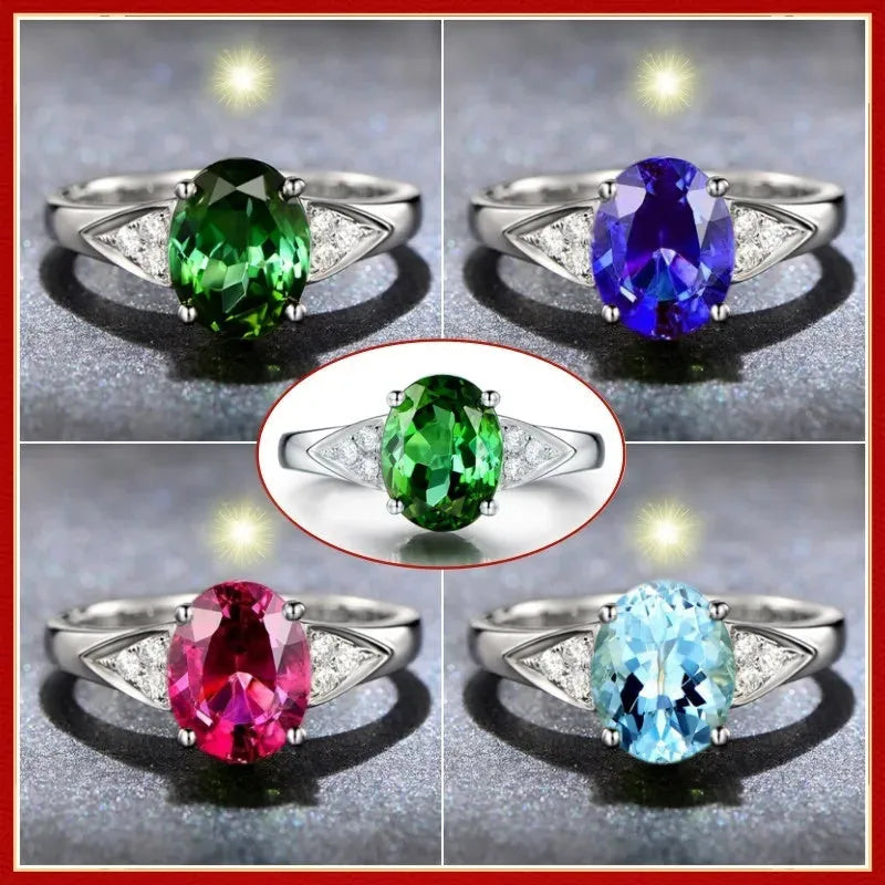 Women's court style ring with a natural zircon inlay, showing pattern options of heart, water drop, and bell.