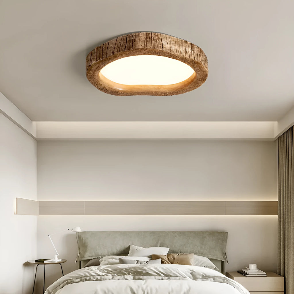 Wood grain round ceiling light in new Chinese style for bedroom installation