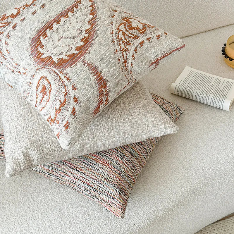 American-style jacquard sofa backrest cushion cover with paisley pattern in amber colour.