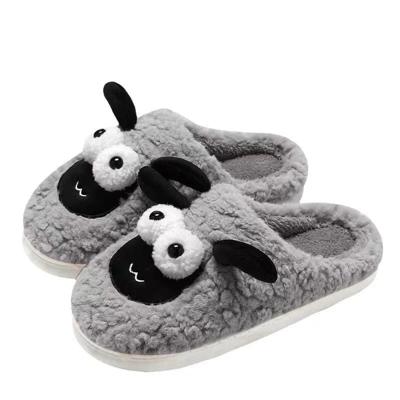 Brown thermal cotton slip-on slippers with suede upper and sewn PVC sole for indoor use.