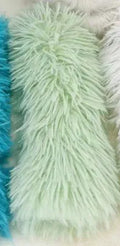 Soft plush cat toy pillow in blue, green, pink, and white colours measuring 27cm by 10cm