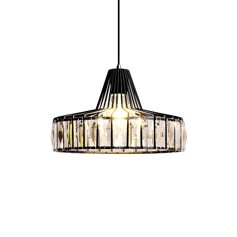 Crystal ceiling chandelier with iron frame in light luxury style showing black and gold finish options