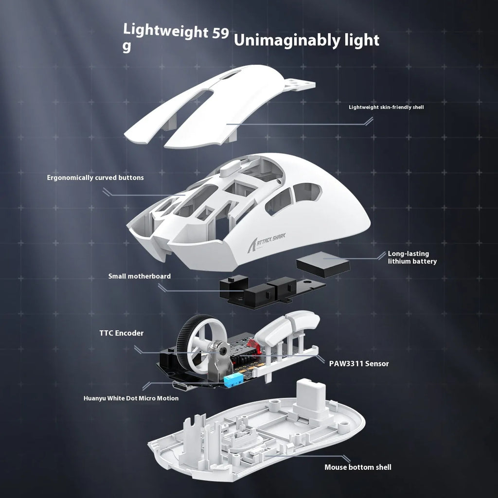 Attack Shark wireless Bluetooth mouse in black, red, or white colours with three-mode connectivity