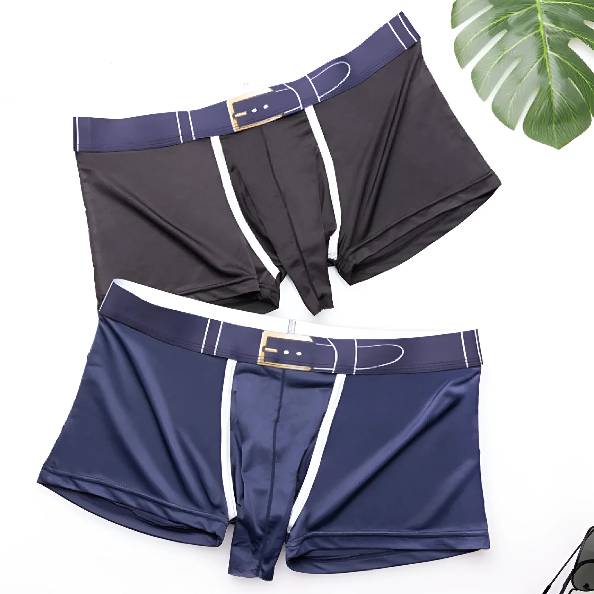 Men's ice silk boxer shorts in solid colours with mid waist design