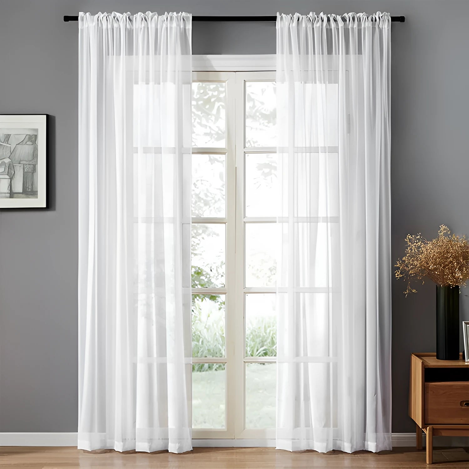 Black modern simple cotton linen window screen curtain with light transmission feature