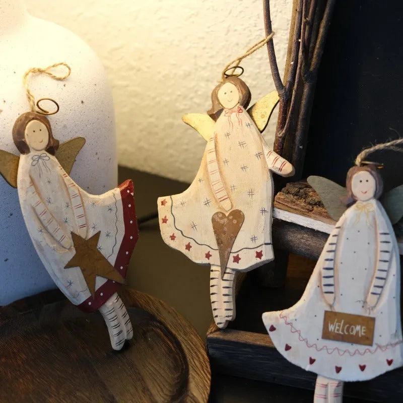 Hand-painted carved wooden door pendant with a country style heart design on a white background.