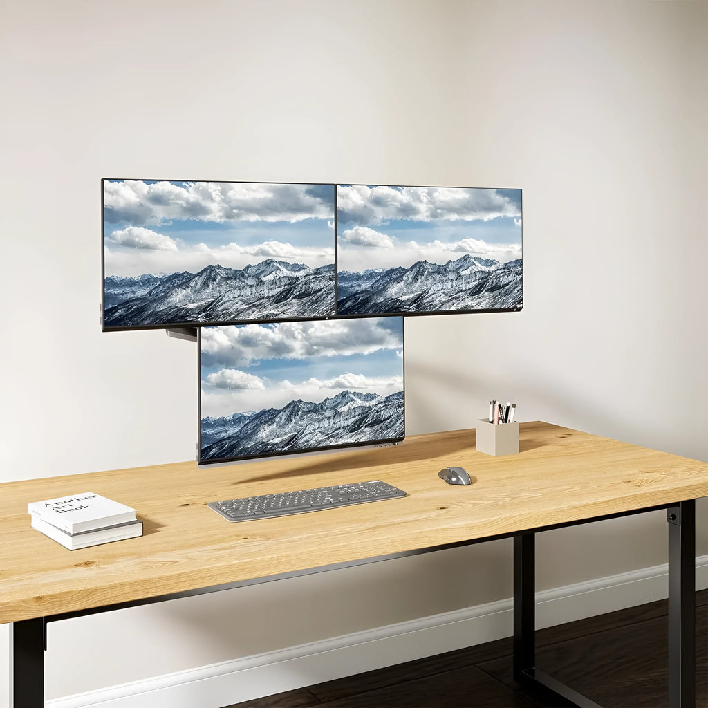 Black aluminium three-arm gas spring computer monitor mounting arm for 13-27 inch screens
