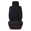 Short plush winter car seat cover in grey, showing fitted design with headrest pocket.