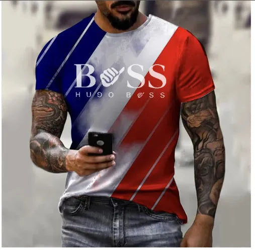 Men's printed short sleeve casual t-shirt in polyester bird eye cloth, letter pattern, available in multiple colours and sizes XXS-6XL