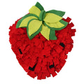 Red and green strawberry-shaped pet foraging mat for dogs and cats with multiple hiding spots