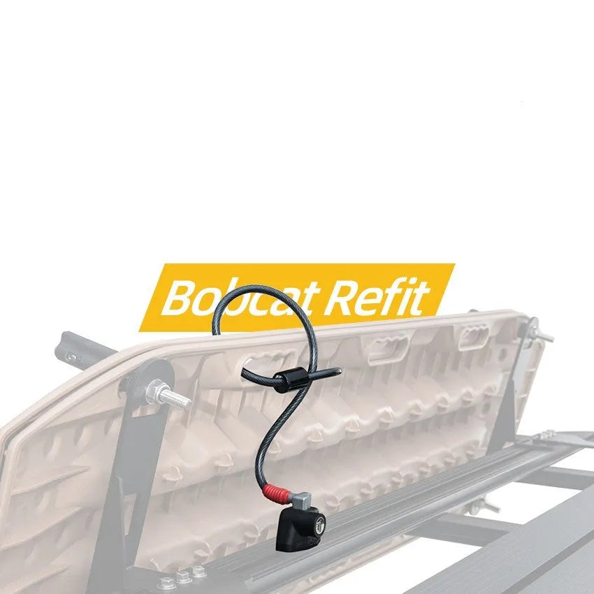 Steel cable lock with plastic sheath for securing equipment on a vehicle roof platform.