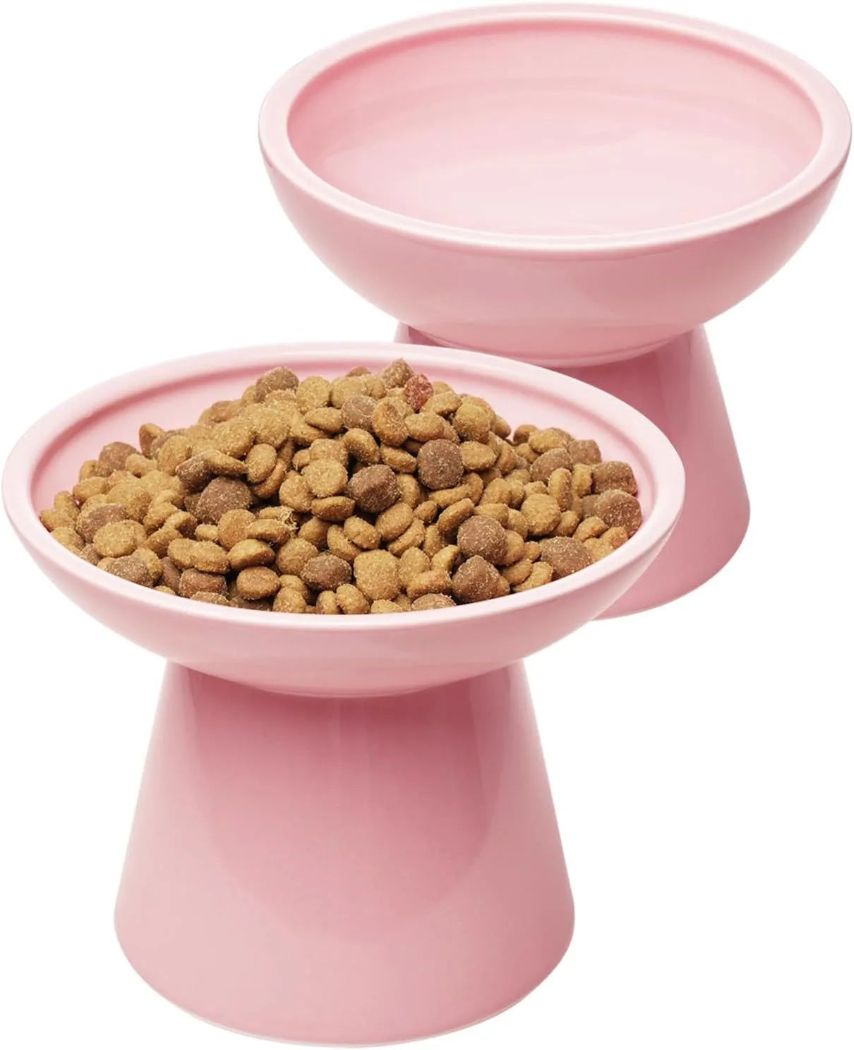 Elevated ceramic cat bowl with wide shallow design in blue green pink or white