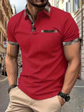 Men's short sleeve plaid colorblock t-shirt with zipper decoration in loose fit style