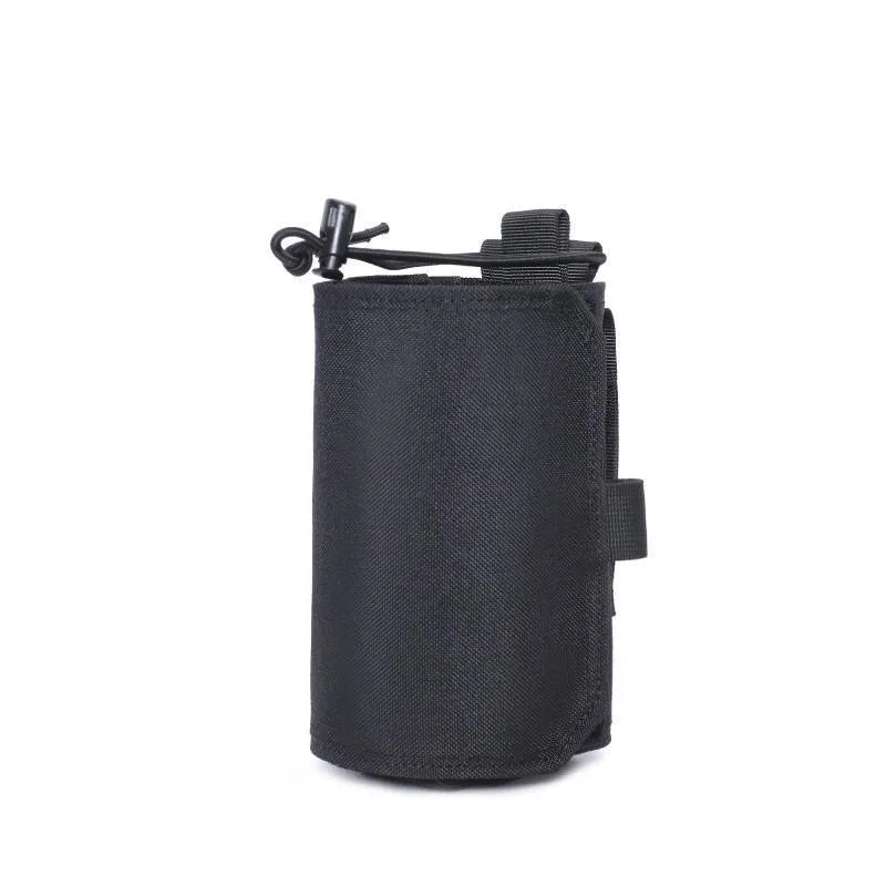 Adjustable outdoor heat-holding bottle cover in Oxford cloth with PU lining, shown in black and khaki colour options