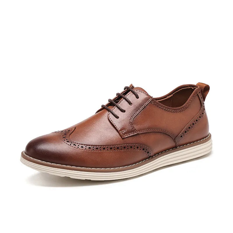 Men's black slip-on business casual shoes with round toe and PU leather upper