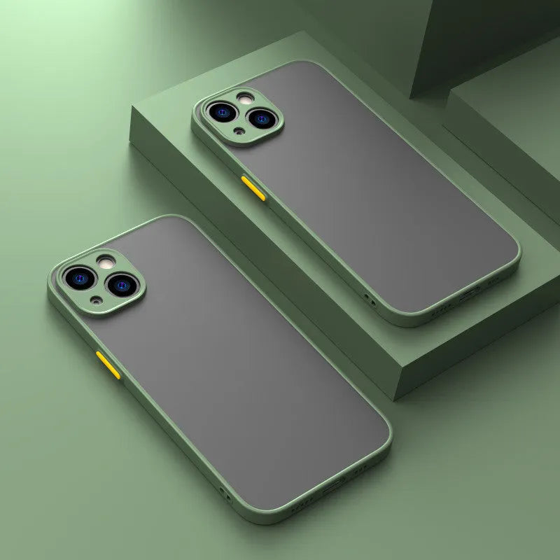 Frosted hard iPhone case with fine hole texture in black, dark green, and blue colours.
