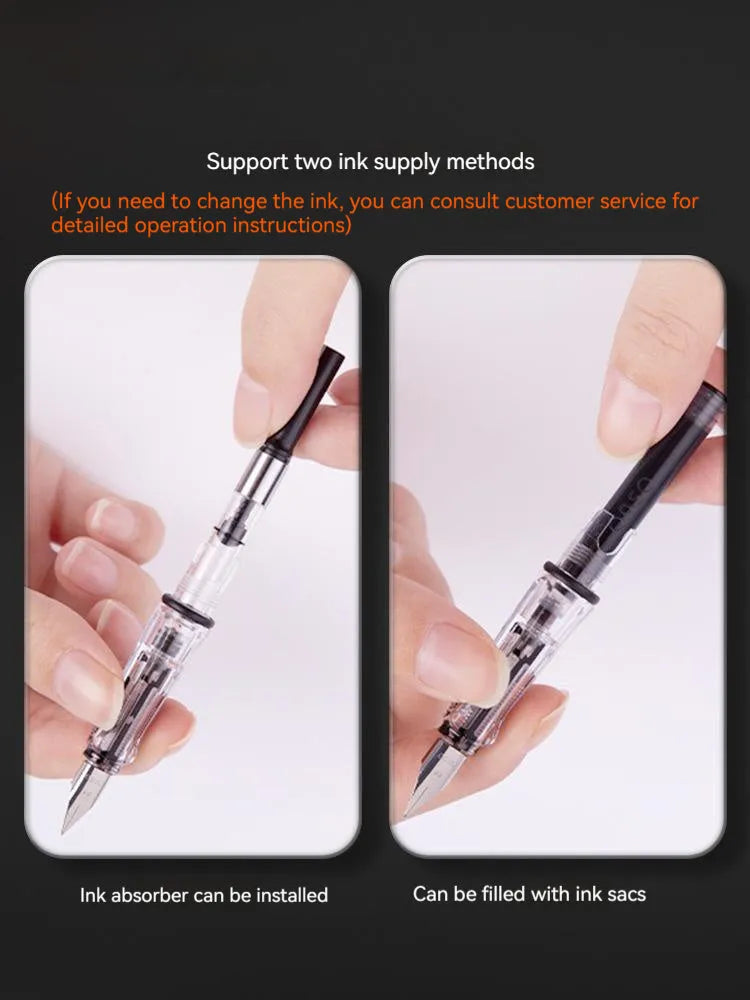Student automatic suction pen set with 0.5mm and 0.38mm tip options and 40ml ink feeder
