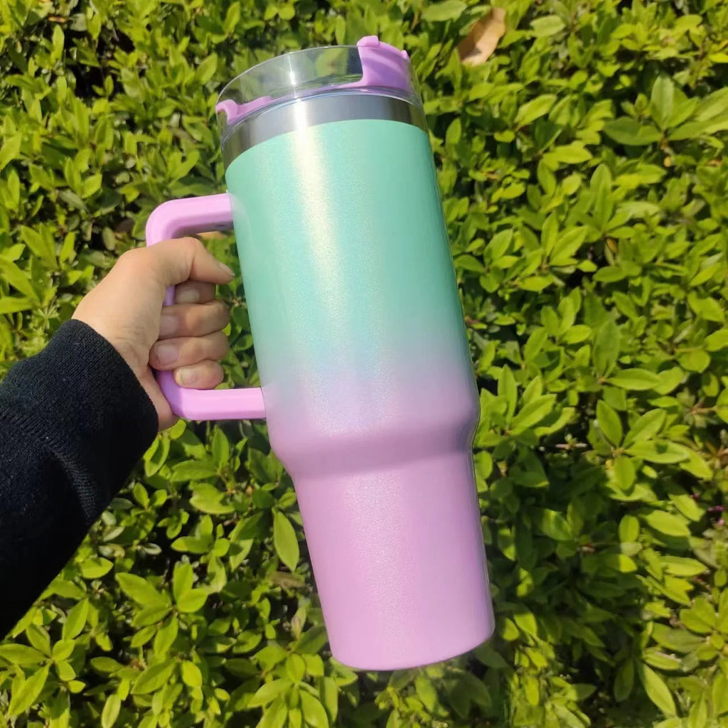 Large capacity stainless steel vacuum insulation cup with gradient colour finish and double-layer construction
