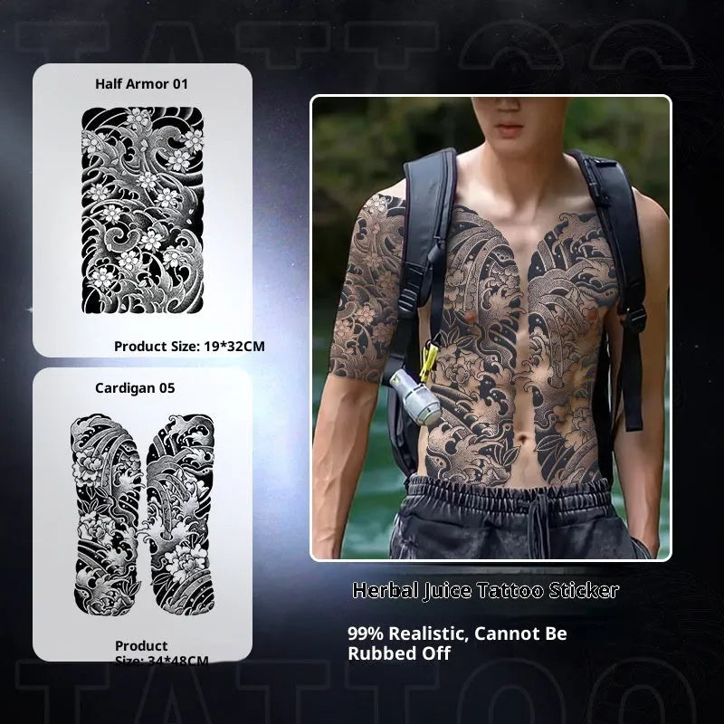 Half a tattoo sticker men's trendy pattern advanced simulation water transfer Chinese style 19x32CM