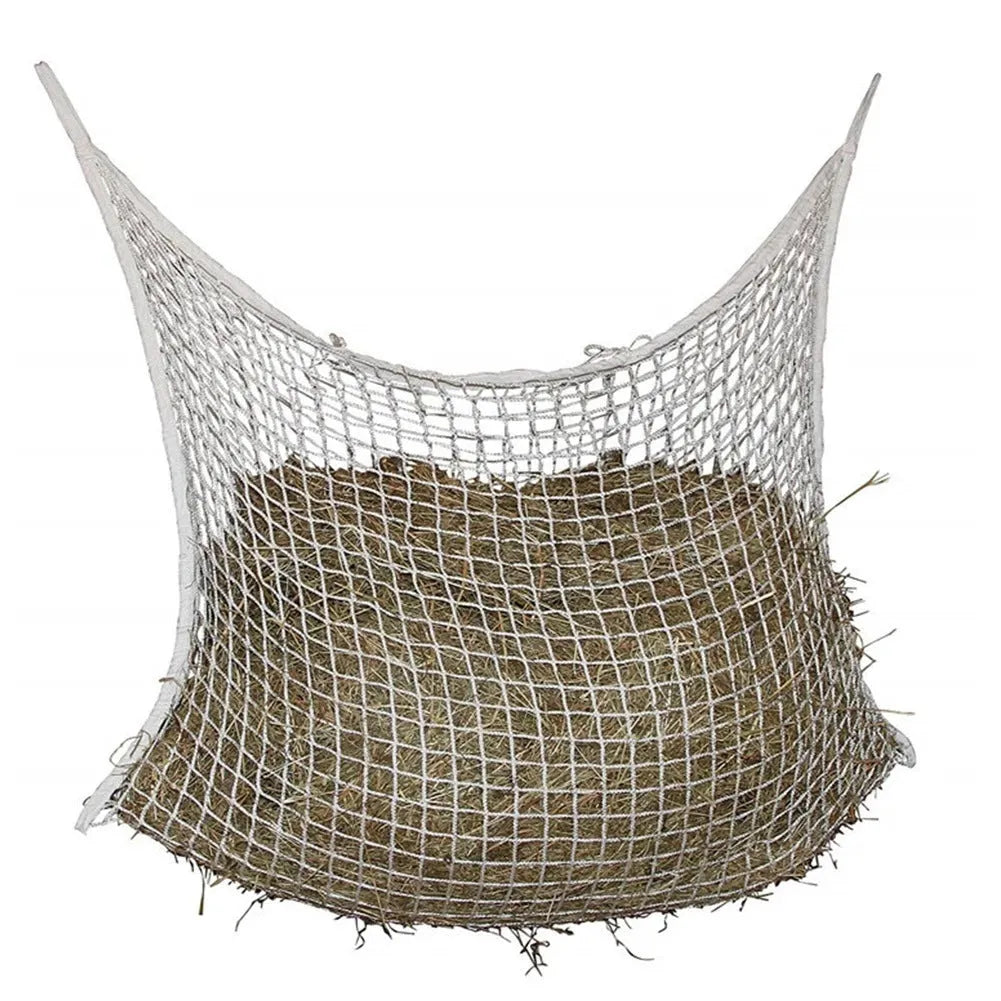 Woven polyethylene rope grid horse feeding bag hanging with black colour option