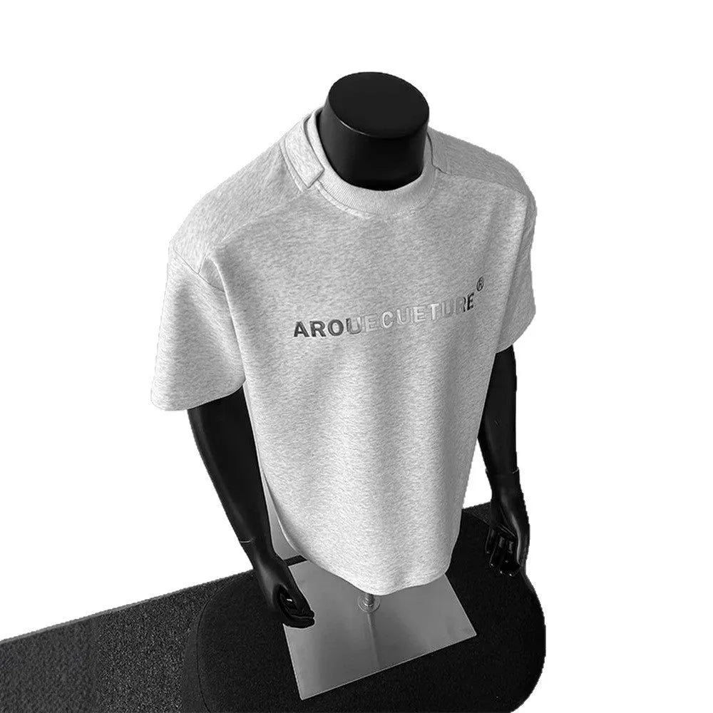 Men's loose fit cotton t-shirt with short sleeves and letter print in black, white or light grey