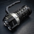 Aluminium alloy diving torch flashlight showing length and design for underwater use.