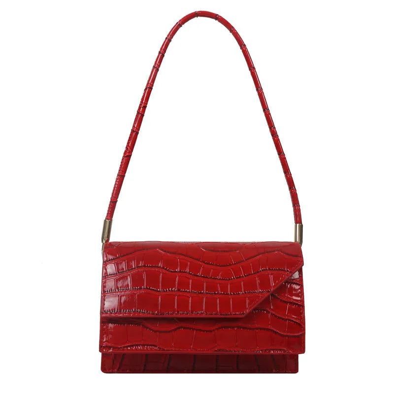 Women's solid colour PU shoulder messenger bag with sewing thread detail, horizontal square shape, black option