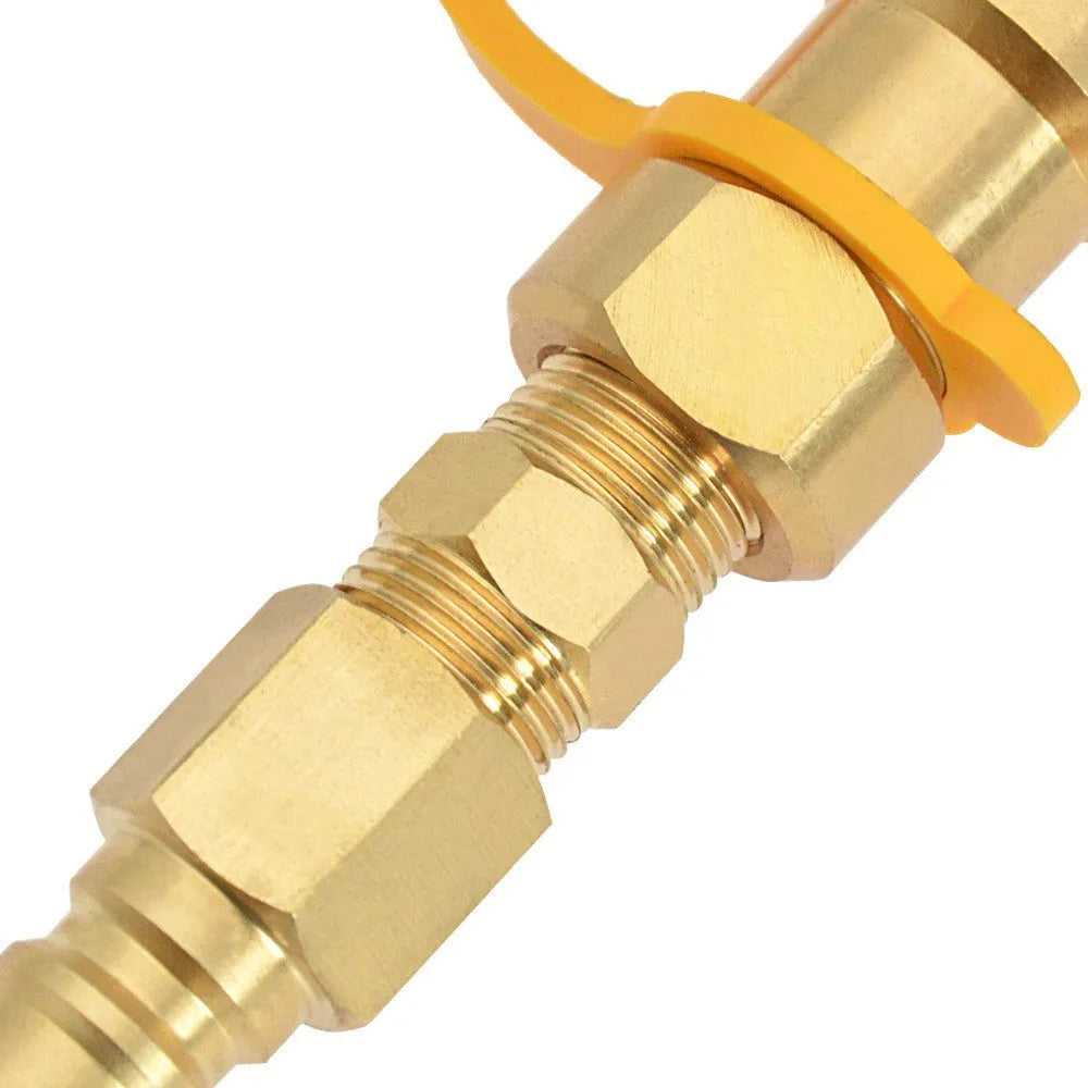 Gold brass gas propane conversion charging connector with 3/8 inch American standard thread