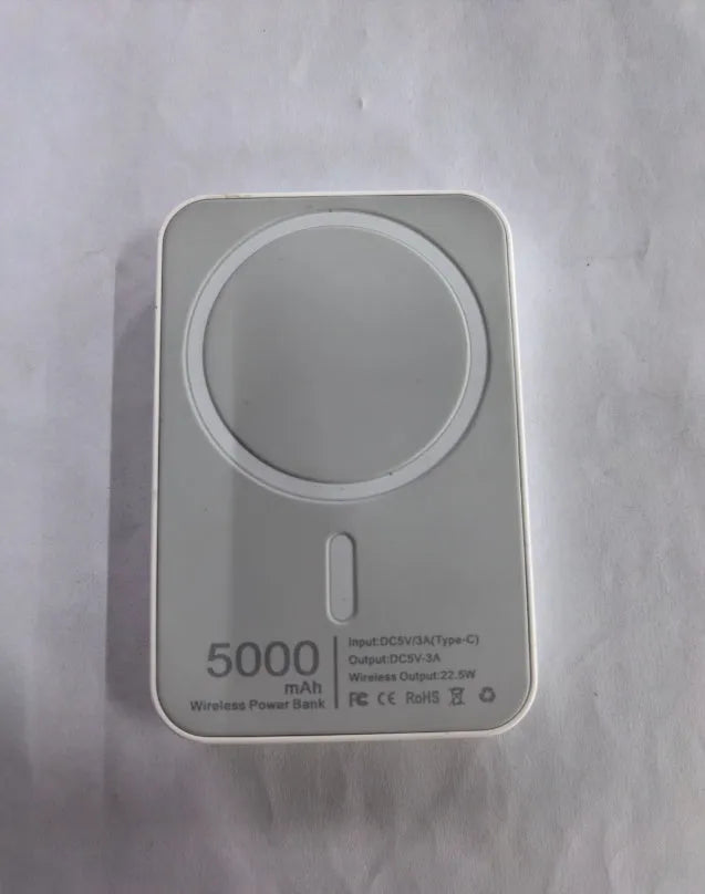 Magnetic wireless charging power bank in white colour showing compact rectangular design