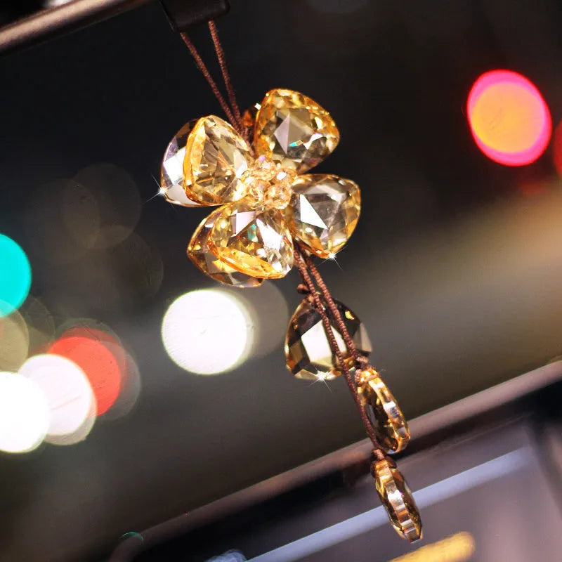 Crystal four-leaf clover car pendant decoration approximately 20cm long in four colour options
