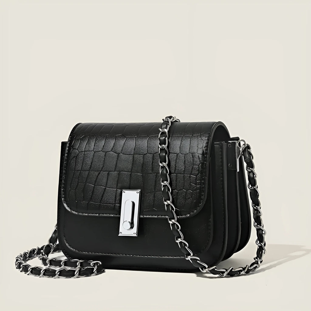 Women's soft PU leather chain shoulder bag with mobile phone pocket in horizontal square design