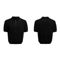 Men's black slim fit short sleeve knit shirt with a double lapel collar design