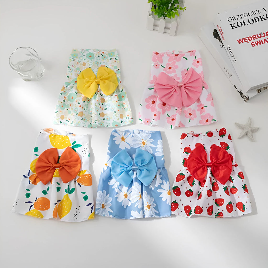 Ultra-thin polyester pet dress with floral butterfly knot decoration in princess style