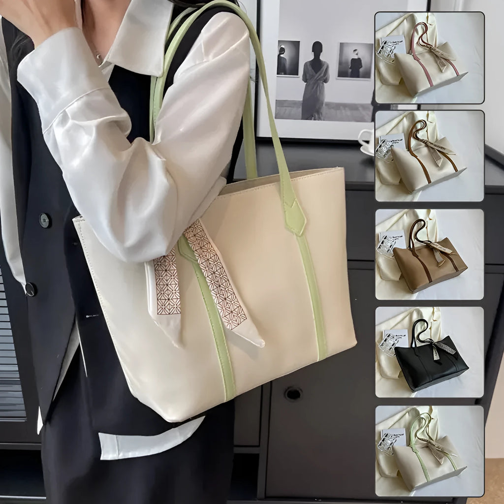 Women's large-capacity soft bucket shoulder bag in multiple colour options with zipper pocket