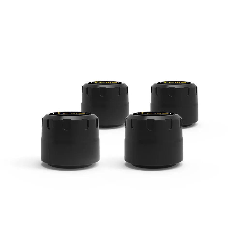 Black external Bluetooth 5.0 tire pressure monitor sensor with IP67 rating and anti-theft screw