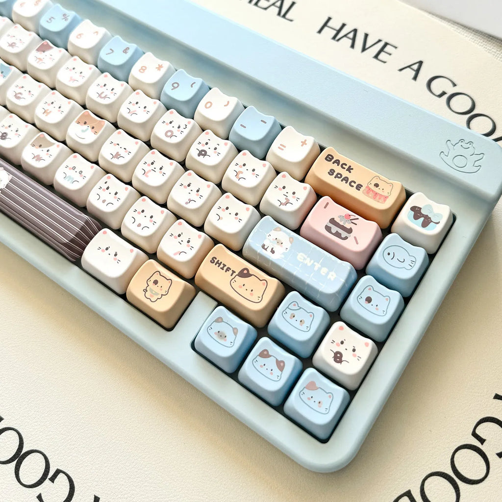 Sea Salt Cat themed PBT key cap set for mechanical keyboards showing two colour suits